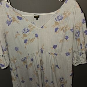 Floral Print Women's Top - Blue and Tan